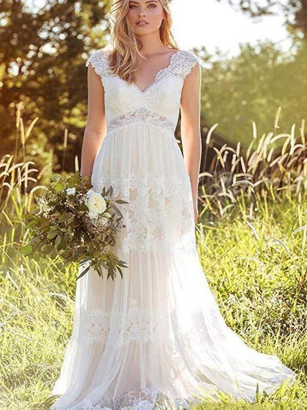 Dos nu Cap manches dentelle robes de mariée pas cher en ligne, robes de mariée pas cher, WD526