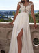 Vestido de fiesta de encaje blanco de una línea larga con apliques, vestido de fiesta de boda sexy con abertura lateral, WD0124
