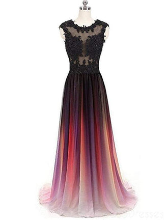 Cap Sleeves See Through Chiffon Ombre Long Evening Prom Dresses, Cheap Sweet 16 Dresses, 18397