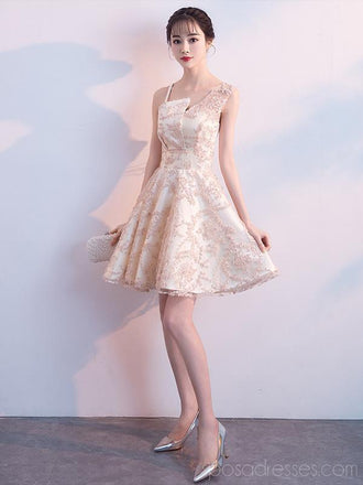 Unique Champagne Lace Cheap Homecoming Dresses Online, Cheap Short Prom Dresses, CM794