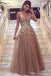 Cuello En V Correas Espaguetis Tulle A-line Vestidos De Baile Baratos En Línea, PD0130