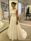 Cap Sleeves Una línea Bateau Lace Una línea Vestidos de novia baratos en línea, Vestidos de novia de encaje baratos, WD458
