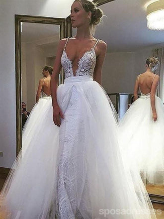 Sexy Backless Spaghetti Straps A-line Cheap Wedding Dresses Online, WD413