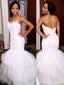 Vestidos de novia de sirena con cuentas de encaje sin tirantes en línea, WD428