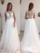 Vestidos de novia de una línea de mangas casquillo Bateau en línea, vestidos de novia de encaje transparentes baratos, WD448