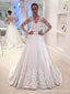 Ver a través de cordón mangas largas alinean trajes de novia vestidos de la boda del cordón en línea, baratos, WD451