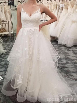 Spaghetti Straps Lace A line Cheap Wedding Dresses Online, Cheap Lace Bridal Dresses, WD459