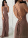 Simple, sensual y personalizado vestido de noche de banda marrón barato, pd0154.