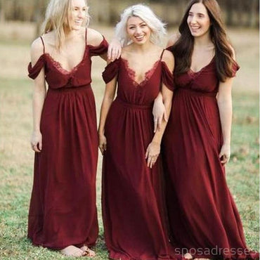 Spaghetti Straps Burgundy Chiffon Long Cheap Bridesmaid Dresses Online, WG313