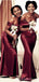 Burgundy Mermaid One Shoulder Cheap Long Bridesmaid Dresses,WG1423
