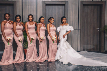 Unique Pink Mermaid V-neck Cheap Long Bridesmaid Dresses,WG1406