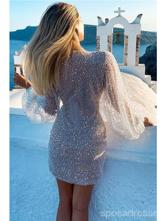 Sexy Sheath Long Sleeves V-neck Short Prom Dresses,13271