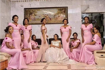 Pink Mermaid Off Shoulder Cheap Long Bridesmaid Dresses Online,WG1203