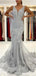 Sexy Grey Mermaid Straps V-neck Cheap Long Prom Dresses Online,12836