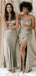 Simple Sage Mermaid Side Slit Cheap Long Bridesmaid Dresses,WG1259