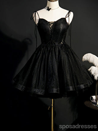 Black Spaghetti Straps Short Homecoming Dresses,Cheap Short Prom Dresses,CM908