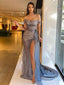 Sparkly A-line High Slit Off Shoulder Maxi Long Prom Dresses,Evening Dresses,13137
