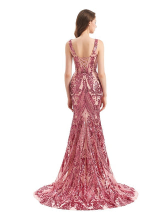 Sexy Dusty Rose Mermaid Straps V-neck Long Prom Dresses Online,12780