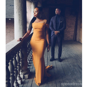 Yellow Mermaid One Shoulder Cheap Long Bridesmaid Dresses,WG1425