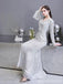 Sexy Silver Mermaid Long Sleeves V-neck Cheap Prom Dresses Online,12952
