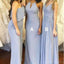 Dusty Blue Empared Long Chiffon Cheap Bridesmaid Dresses Online, WG279