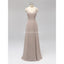 V cuello espalda arco sin espalda gasa largo barato vestidos de dama de honor en línea, WG594