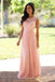 Cordón elegante rubor de longitud del suelo Applique vestidos de la dama de honor de la gasa baratos formales largos rosados, WG35