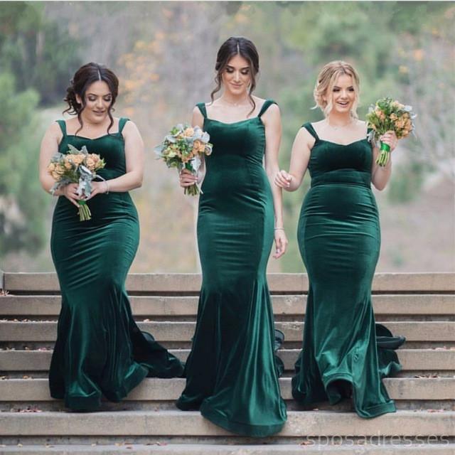 Sleeveless Emerald Green Floor Length Mermaid Long Bridesmaid Dresses, WG549