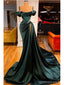 Unique Emerald Green Mermaid Spaghetti Straps High Slit Long Prom Dresses,12837