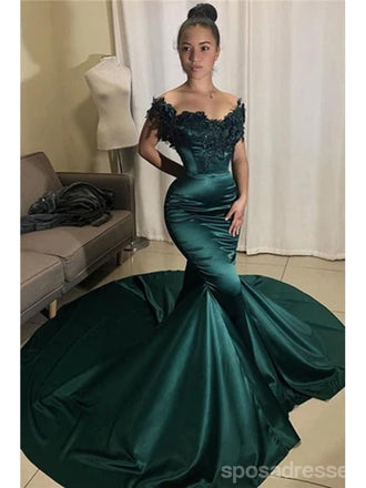 Sexy Emerald Green Mermaid Off Shoulder Long Prom Dresses Online,12734
