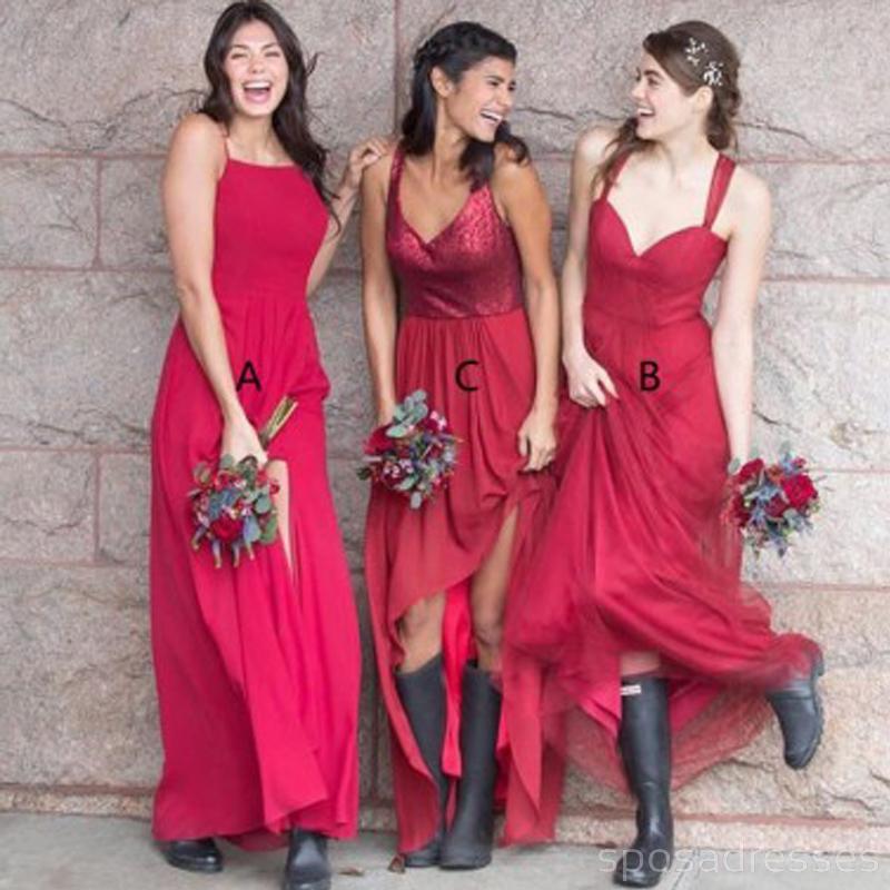 Fucsia Vestidos de dama de honor largos baratos por encargo mal combinados en línea, WG336