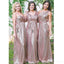 Vestidos de dama de honor largos baratos con lentejuelas de oro rosa en línea, WG551
