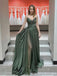 Sexy Green A-line V-neck High Slit Maxi Long Prom Dresses,Evening Dresses,13222