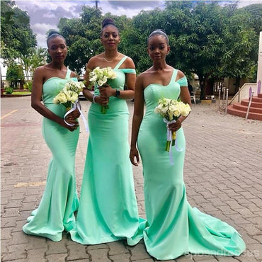 Mint Green Mermaid One Shoulder Long Bridesmaid Dresses Online,WG1185