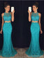 Green Mermaid Two Pieces Halter Cheap Prom Dresses Online, Evening Dresses,12656
