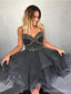 Dark Grey Beaded Spahgetti correas short barato Homecoming vestidos en línea, CM573