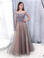 Cap Sleeves Scoop Dusty Blue Lace Grey Evening Prom Dresses, Cheap Custom Sweet 16 Dresses, 18483