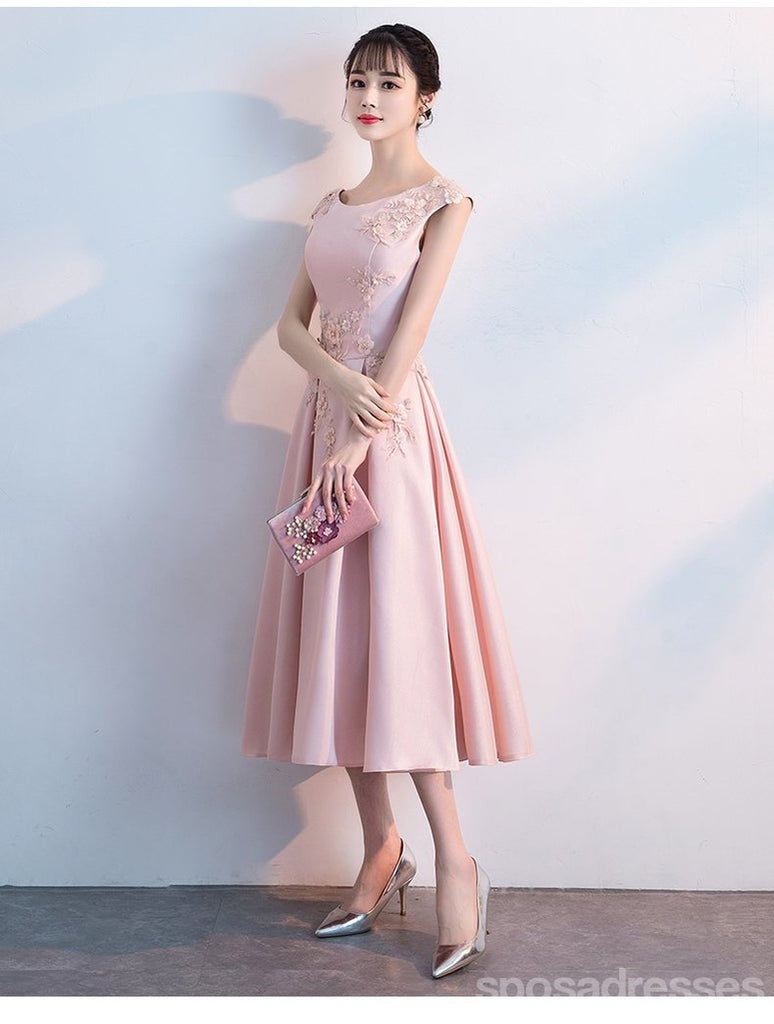 Simple Cap Sleeve Blush Pink Vestidos de fiesta baratos en línea, CM698