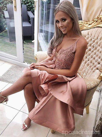 High Low Blush Pink Spaghetti Straps Cheap Short Homecoming Dresses Online, CM712