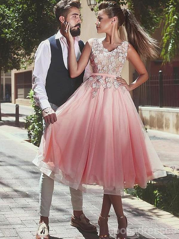 V Neck Lace Beaded Blush Pink Short Cheap Homecoming Dresses Online, CM731