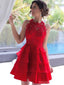 Halter rojo ver a través de encaje vestidos de fiesta baratos en línea, CM717
