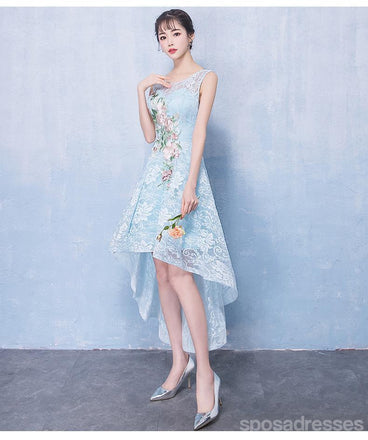 High Low Light Blue Lace Cheap Homecoming Dresses Online, CM697