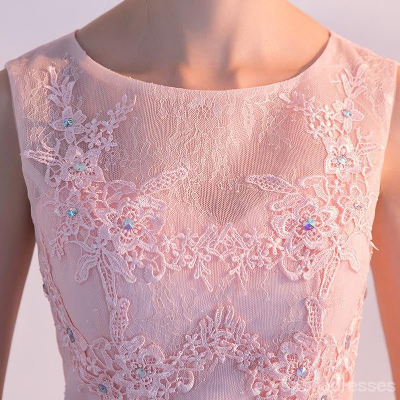 Illusion Blush Pink Encajes Beaded Barato Homecoming Vestidos En Línea, CM696