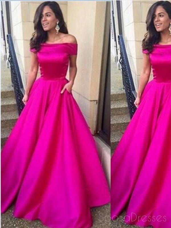 Una línea de color Rosa Caliente Fuera del Hombro vestidos de fiesta ,Vestidos Sencillos Vestidos de fiesta, Vestidos de fiesta Baratos,PD0188