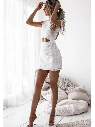 Short Manguitos Off White Encaje Short Homecoming Vestidos En Línea, Vestidos De Graduación Cortos Baratos, CM841