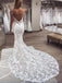 Ver a través de spaghetti correas encaje sirena barato vestidos de novia en línea, vestidos de novia de encaje barato, WD470