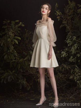 Light Champagne Off Shoulder Short Homecoming Dresses Online, Cheap Short Prom Dresses, CM850