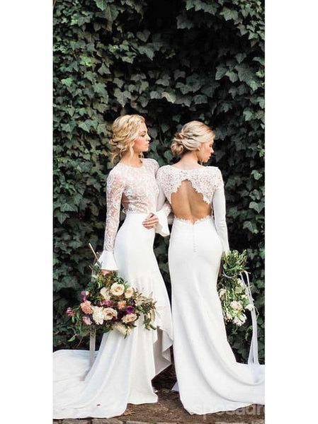 Dos ouvert Manches Longues de Sirène à Bas prix des Robes de Mariée en Ligne, pas Cher Robes de Mariée, WD545