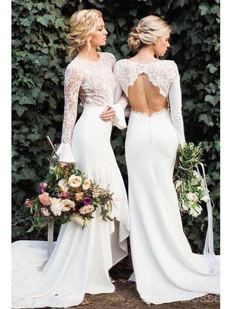 Dos ouvert Manches Longues de Sirène à Bas prix des Robes de Mariée en Ligne, pas Cher Robes de Mariée, WD545