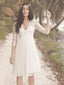 Vestidos de novia de playa cortos de encaje de manga larga baratos, WD330